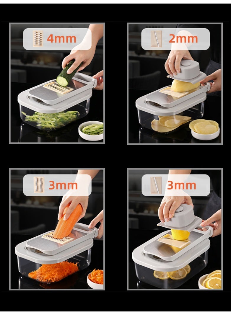 قطاعة خضار 304 ستانلس ستيل – 9 شفرات متعددة، قطاعة سلطة وبصل وبطاطس ومبشرة خضار يدوية مع حاوية للمطبخ - Image 3